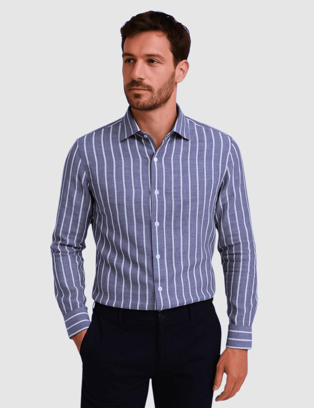 Camisa Lino Tintoria Mattei rayas azul para hombre.