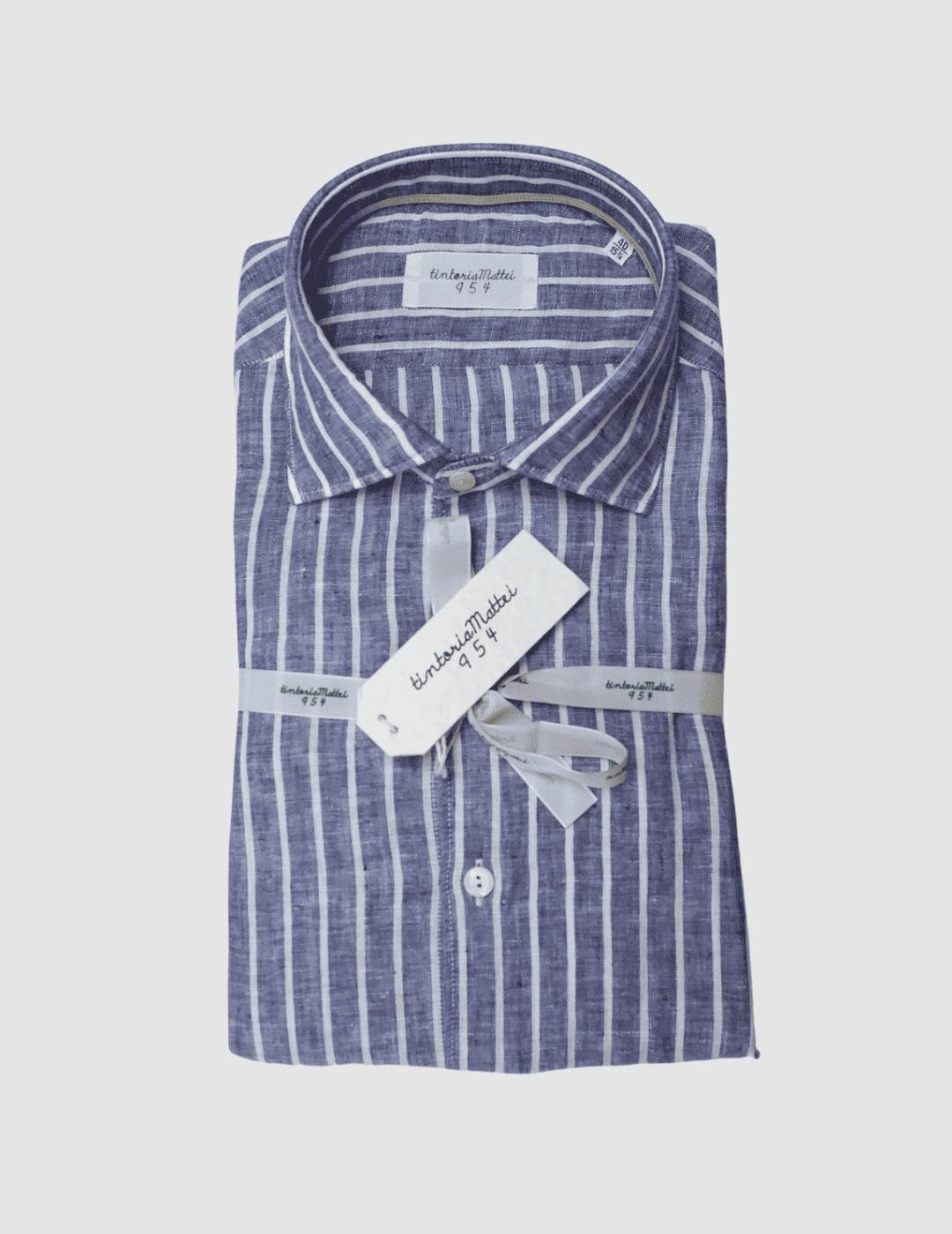 Camisa Lino Tintoria Mattei rayas azul para hombre.