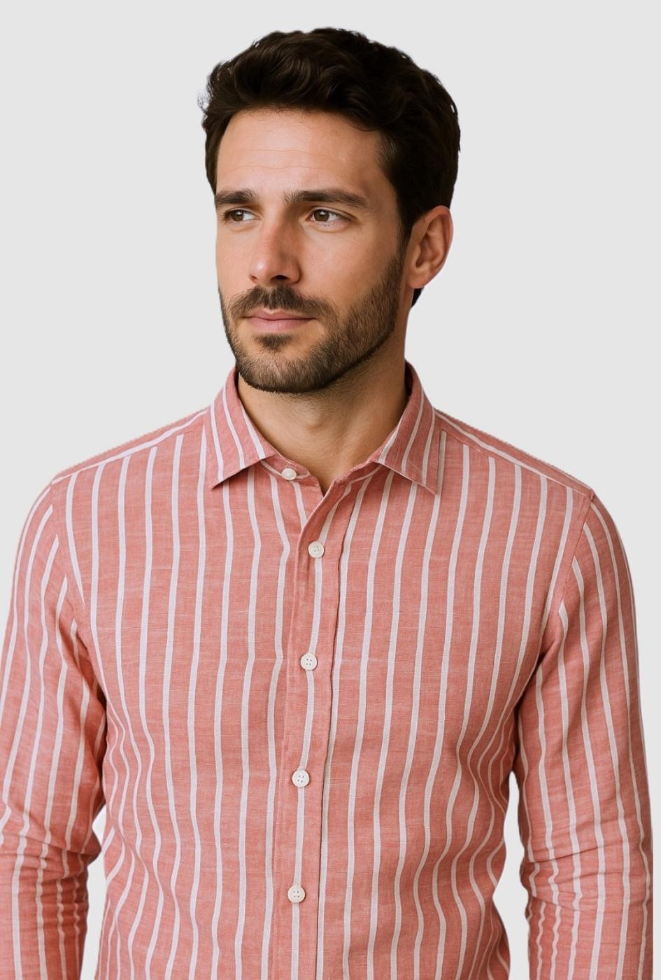 Camisa Lino Tintoria Mattei rayas Coral para Hombre