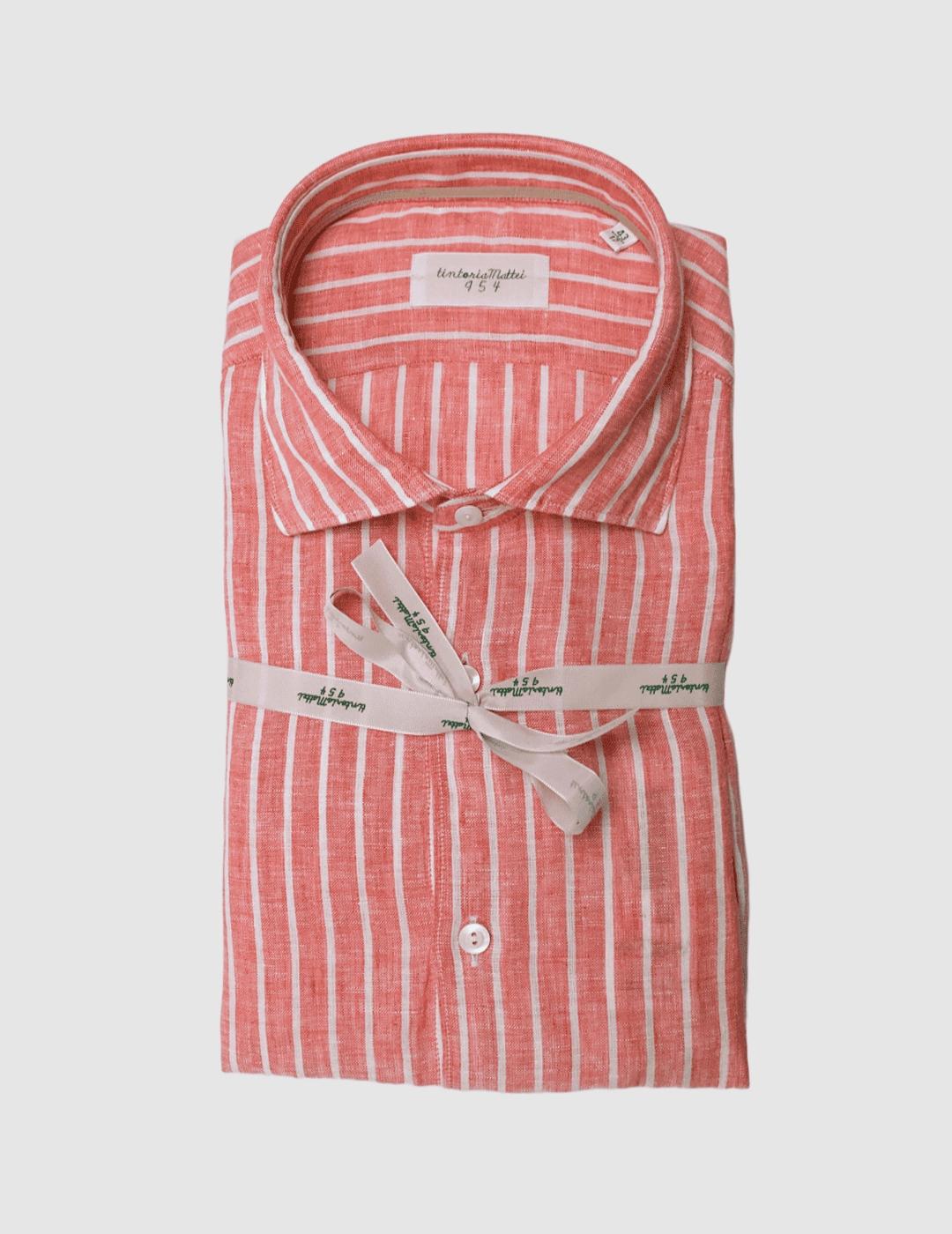 Camisa Lino Tintoria Mattei rayas Coral para Hombre