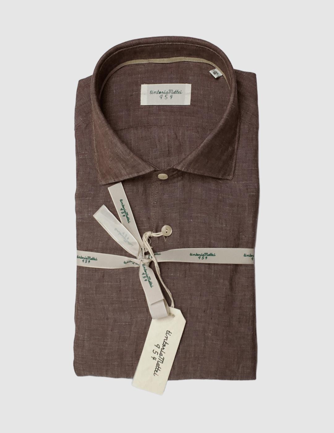 Camisa Lino Tintoria Mattei marrón para hombre.
