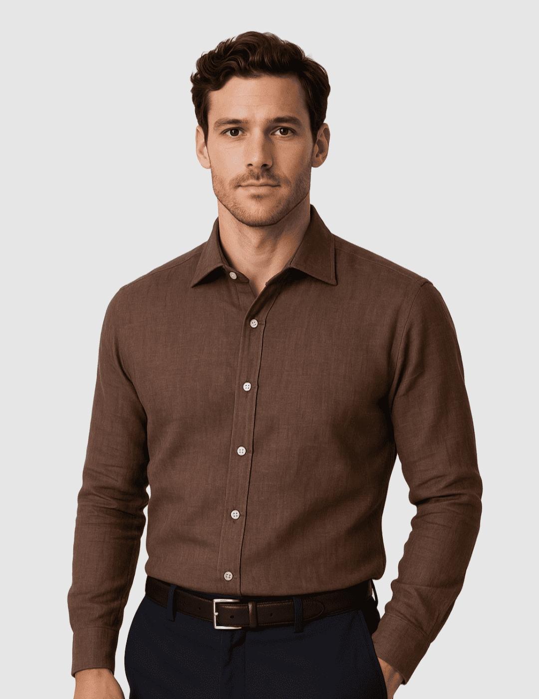 Camisa Lino Tintoria Mattei marrón para hombre.