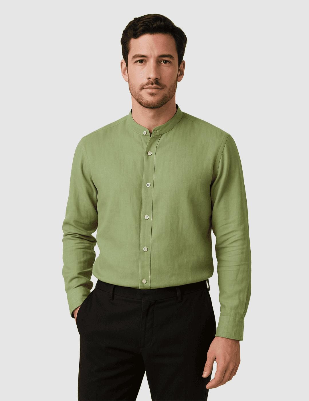 Camisa Lino Verde Mao Tintoria Mattei para Hombre