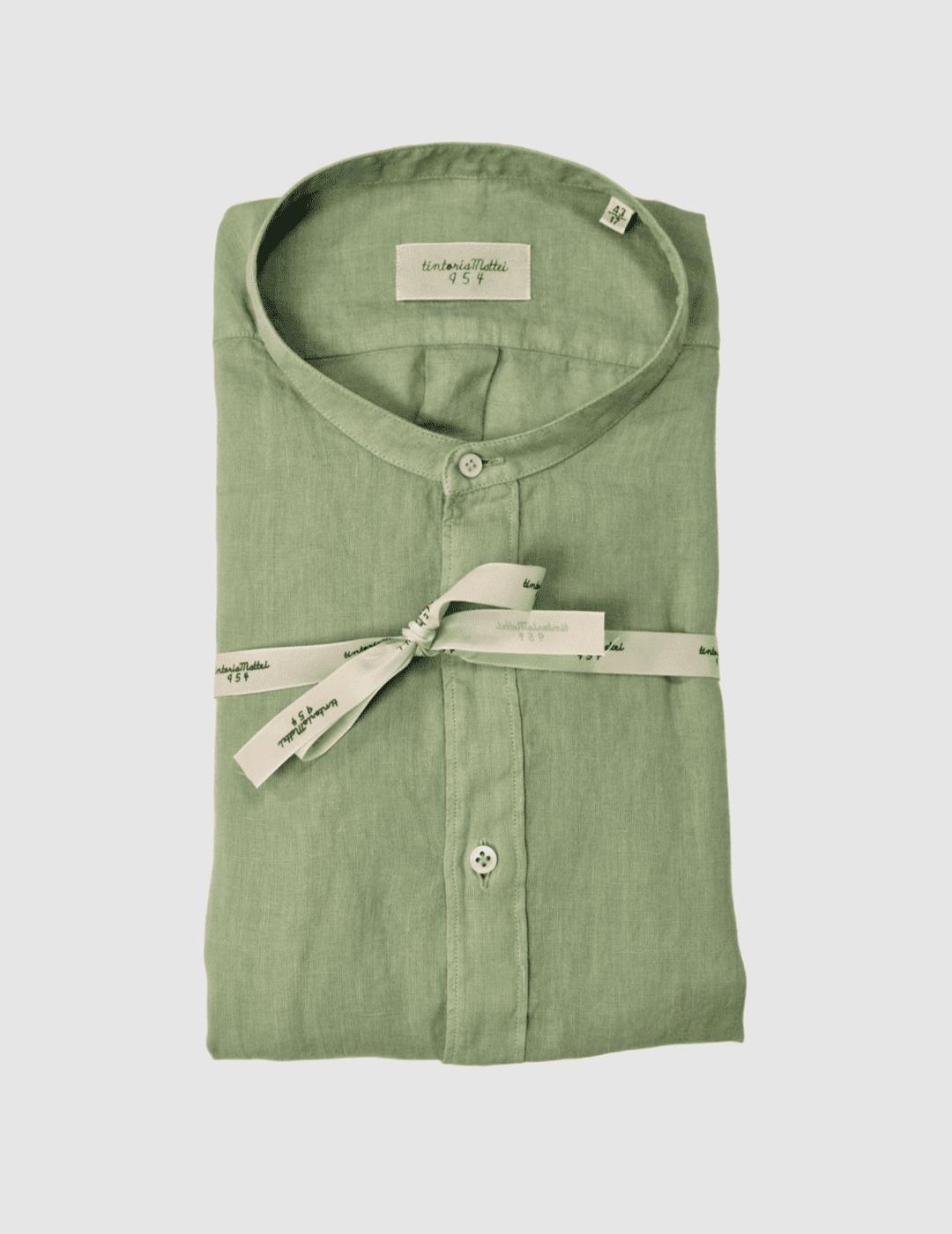 Camisa Lino Verde Mao Tintoria Mattei para Hombre