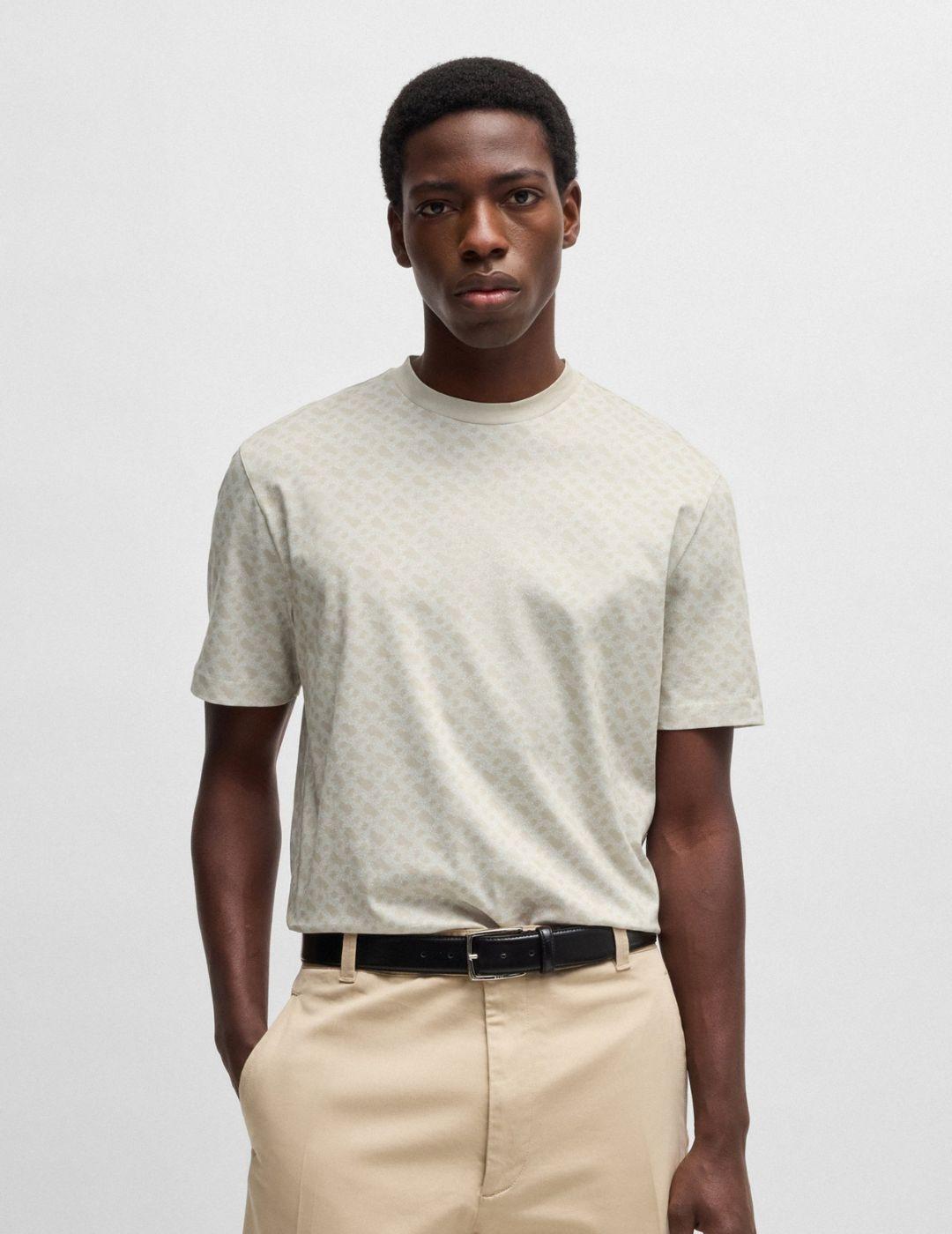Camiseta BOSS Beige Estampada para hombre