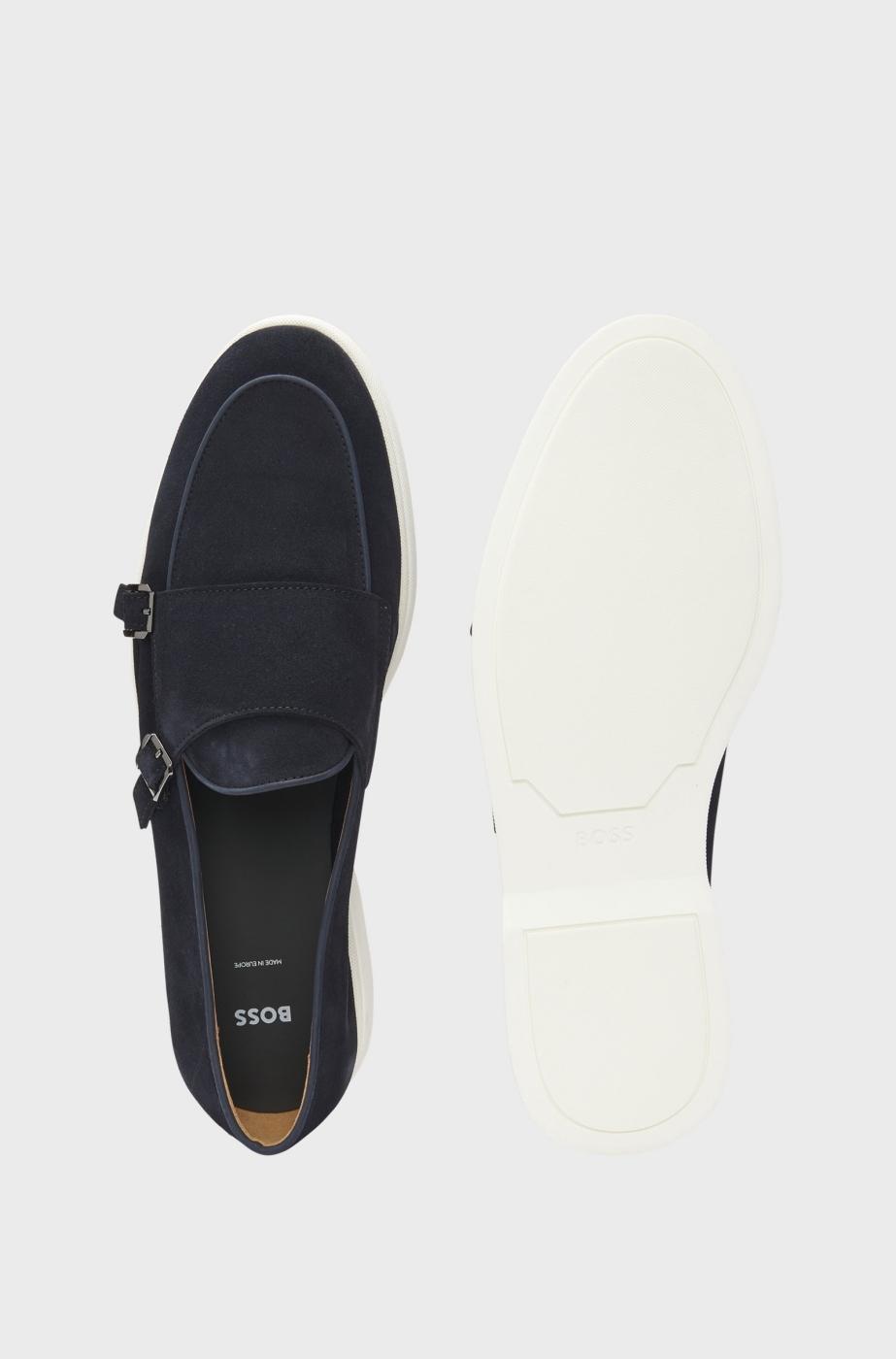 Mocasines serraje azules Boss para hombre.