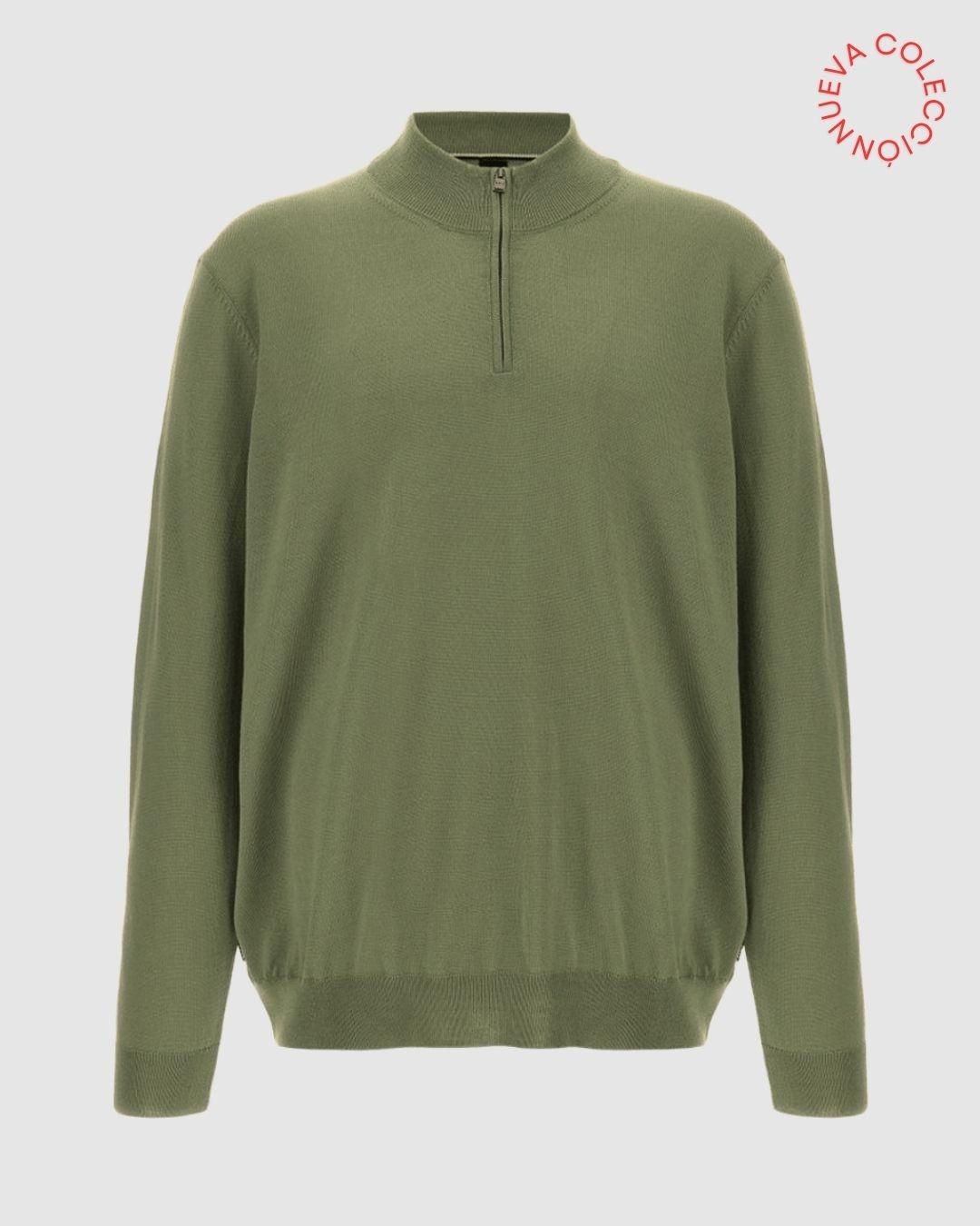 Jersey de cuello con cremallera en lana virgen