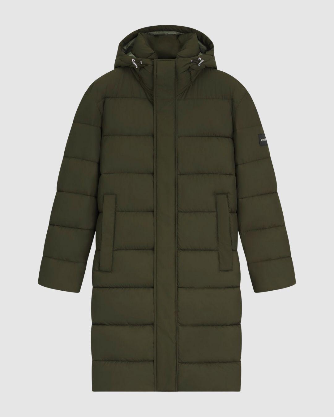 Chaqueta larga acolchada repelente al agua con capucha