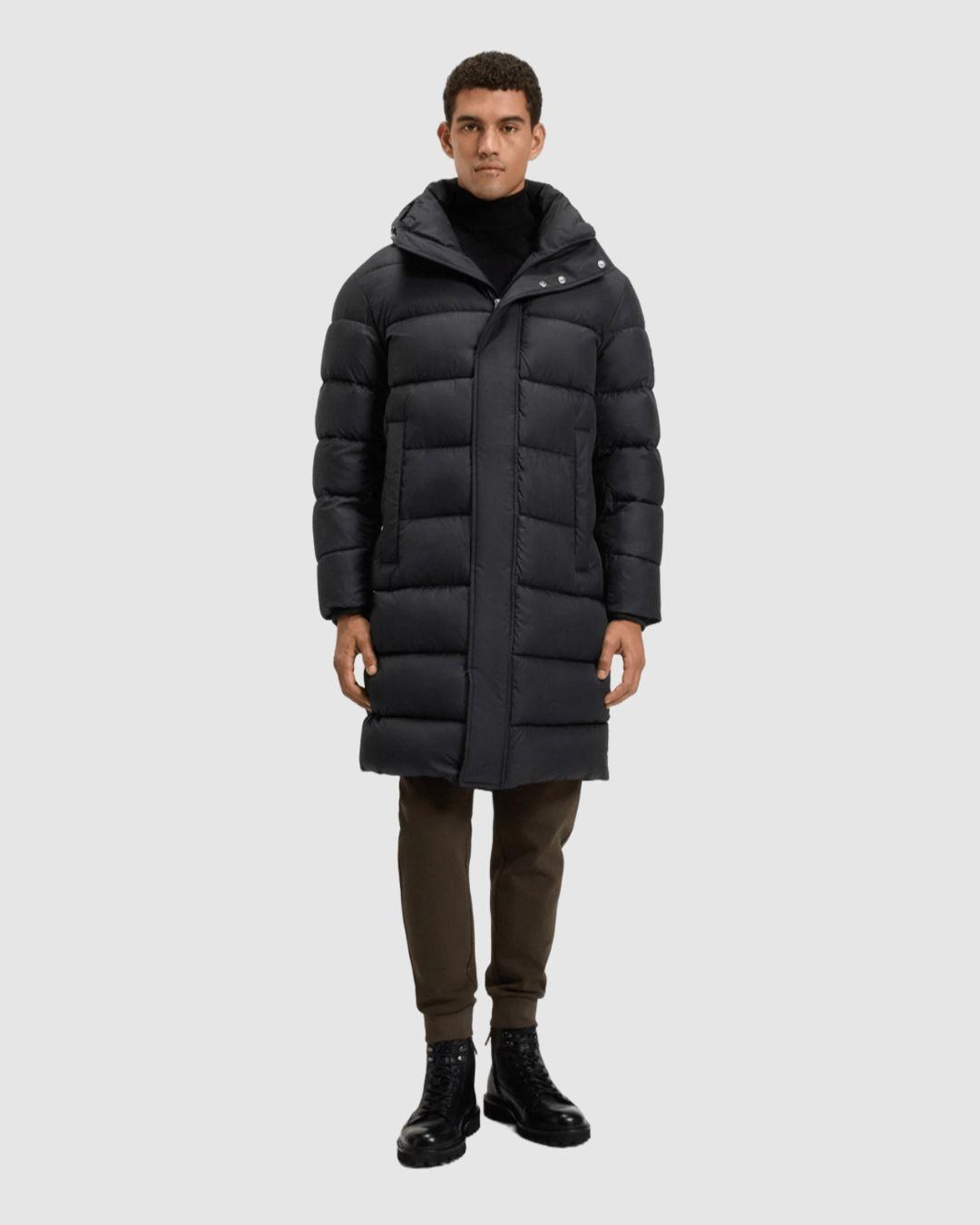 Chaqueta larga acolchada repelente al agua con capucha