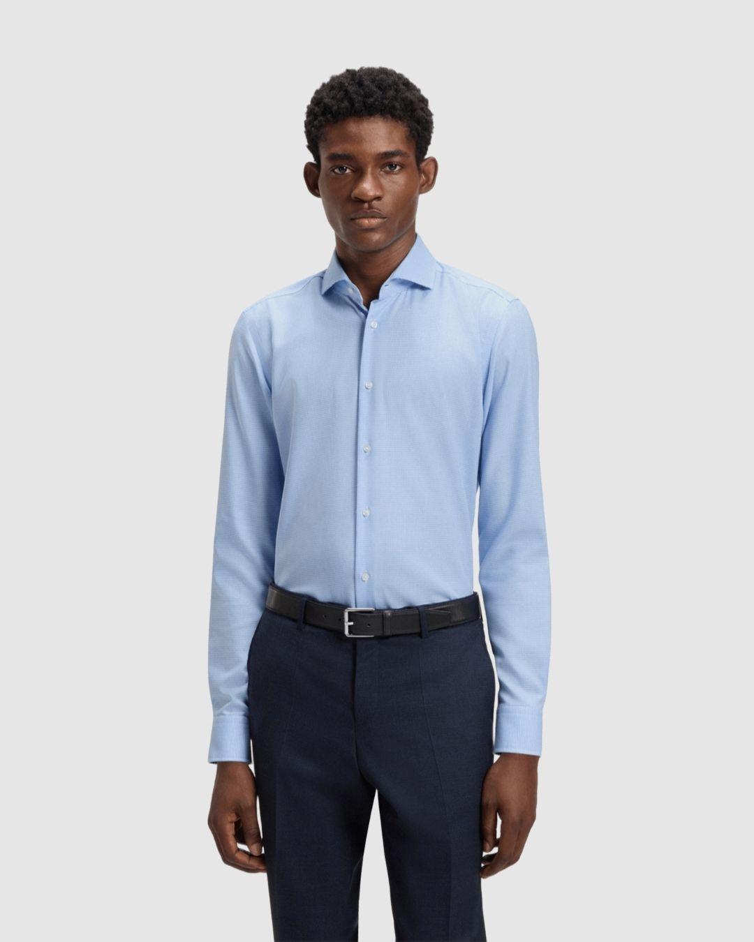 Camisa slim fit de sarga de algodón con microestampado