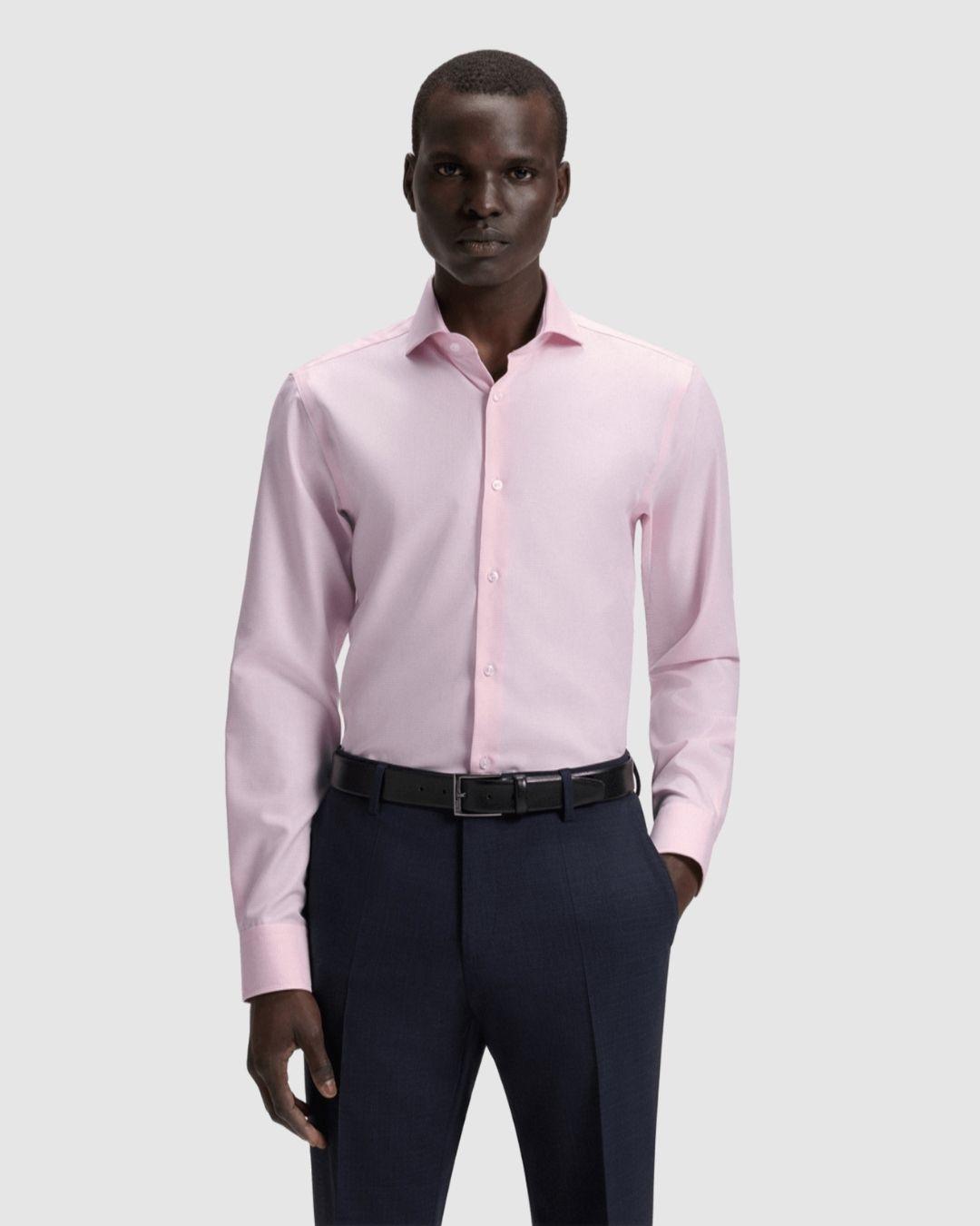 Camisa slim fit de sarga de algodón con microestampado